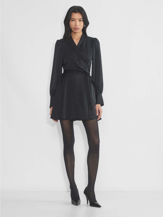 Aritzia Dresses & Skirts - Aritzia | Babaton Black Hyde Tie-Waist Flowy Wrap Mini Dress | Sz L